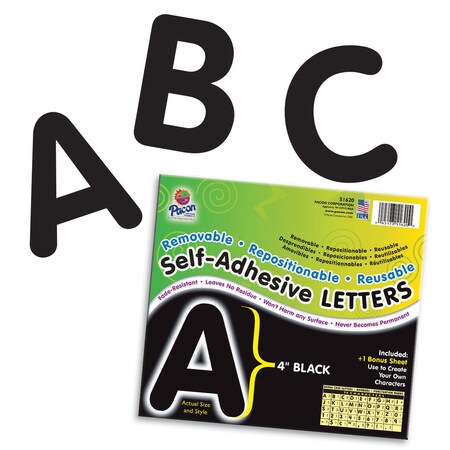 Pacon Self-Adhesive Letters, Black, Puffy Font, 4in, PK156 P0051620